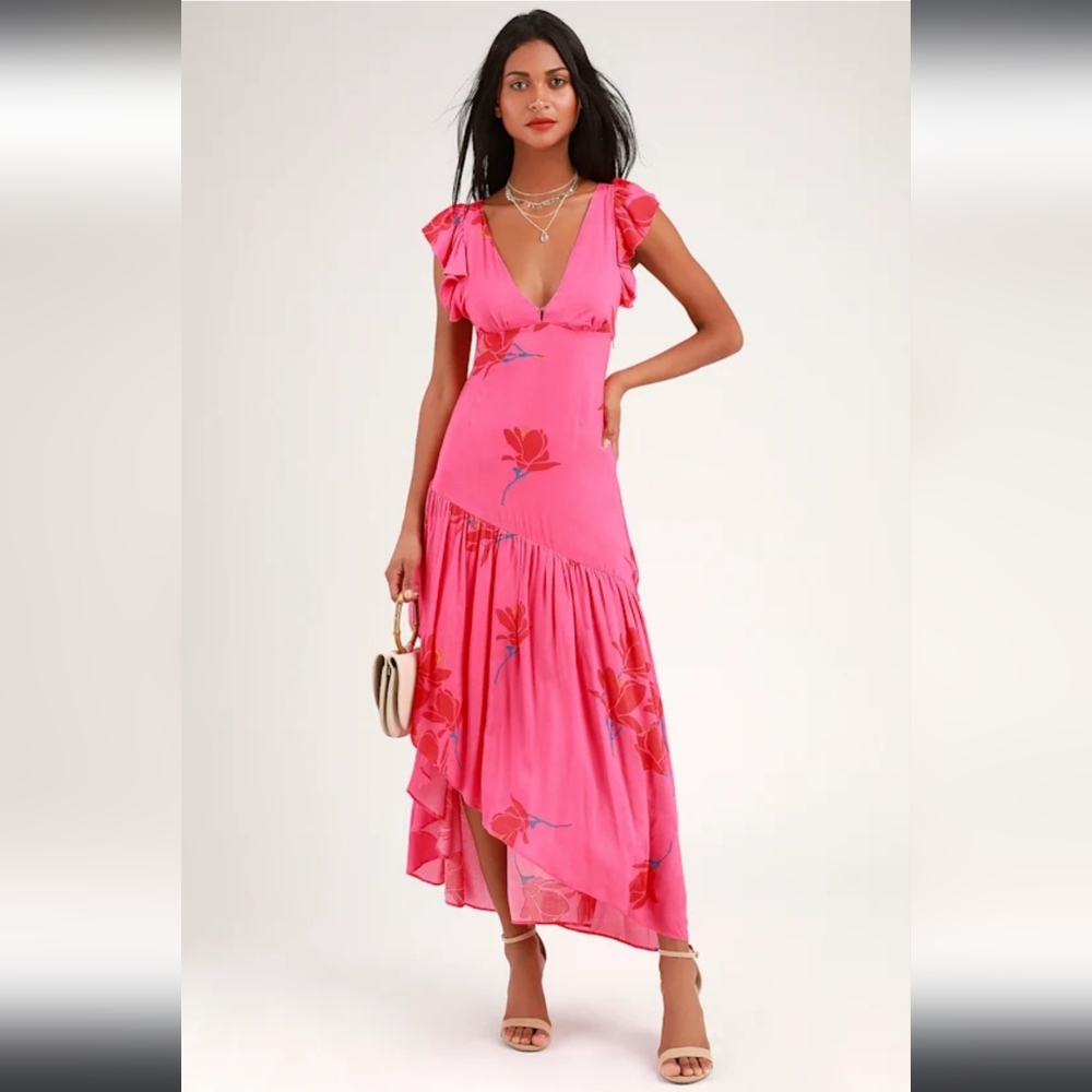 Free People Pink and Red Floral Maxi Dress Waterfall Size 4 SOLD OUT S Spring 4